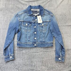Calvin Klein Jeans Womens Denim Jacket Cropped Trucker Blue Cotton XS Button